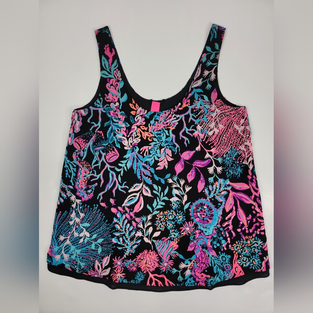 Lilly Pulitzer REVERSIBLE Florin Sleeveless Tank Top Twilight Coral Onyx Sz XS